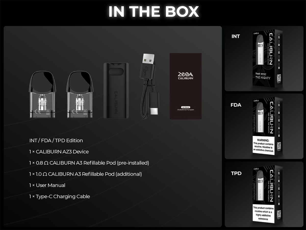 Uwell Caliburn AZ3 Pod System - Package Contents