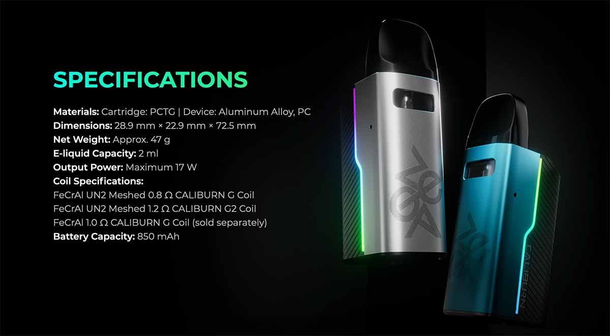 Uwell Caliburn GZ2 Pod System - Specifications