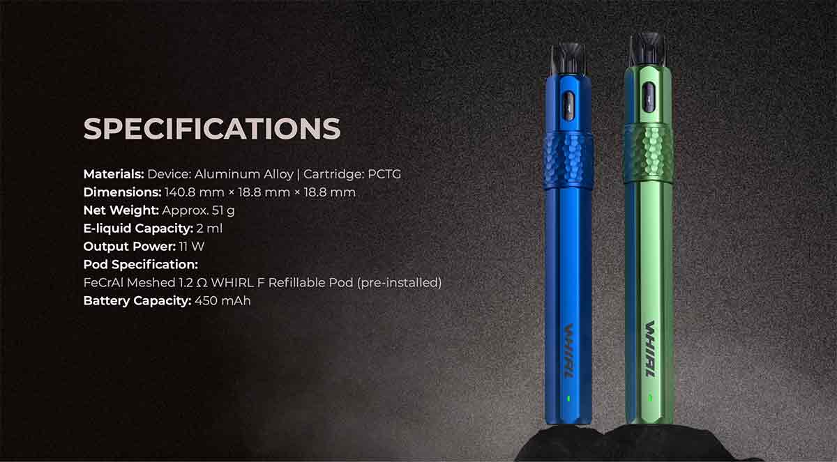 Uwell Whirl F Pod System - Specifications