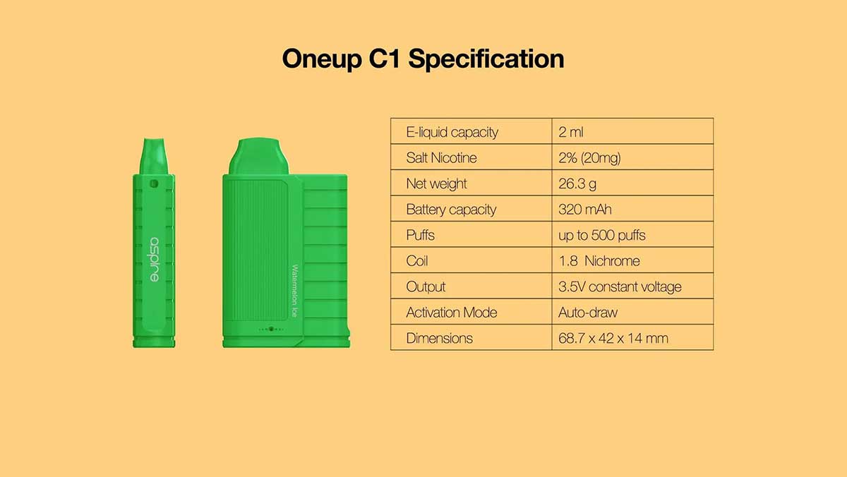 Aspire One Up C1 Disposable Vape Device Components View